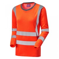 Leo Workwear Lydford Class 2 Hi-Vis Orange Women's Long Sleeve T-Shirt